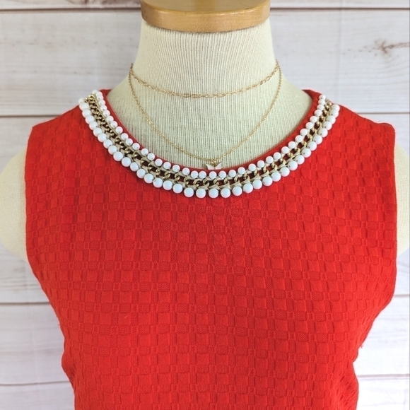 Cynthia Rowley Checkered Shift Dress with Beaded Chain Collar in Sienna Sz Small - Picture 4 of 10